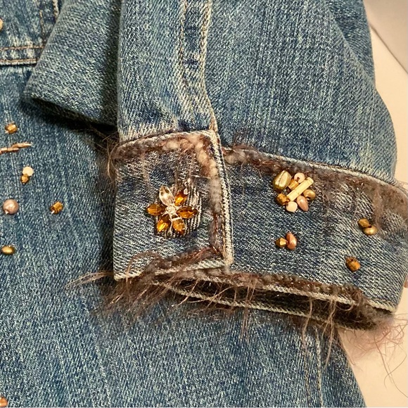 Spring Sale 🌼 Mary Frances beaded bejeweled fringe jean jacket snap up M/L - Picture 5 of 13